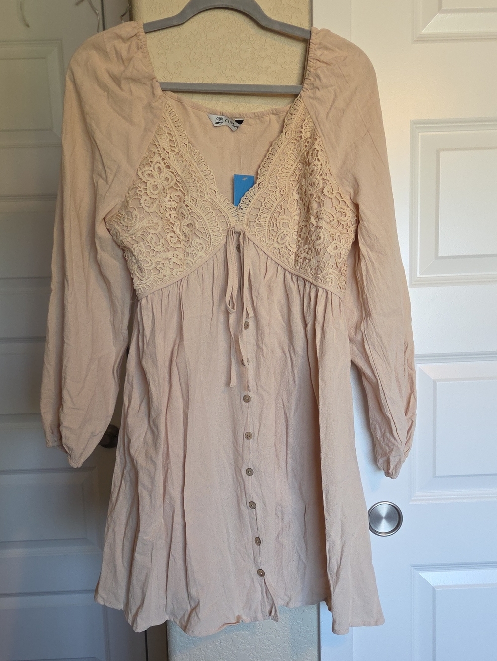 Cupshe Cream Lace-Front Long Sleeve Mini Dress